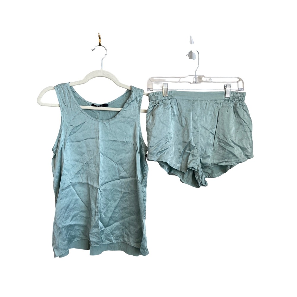 Quince 100% Silk Pajama Set Sage Green Tank Top and Shorts Size S Loungewear